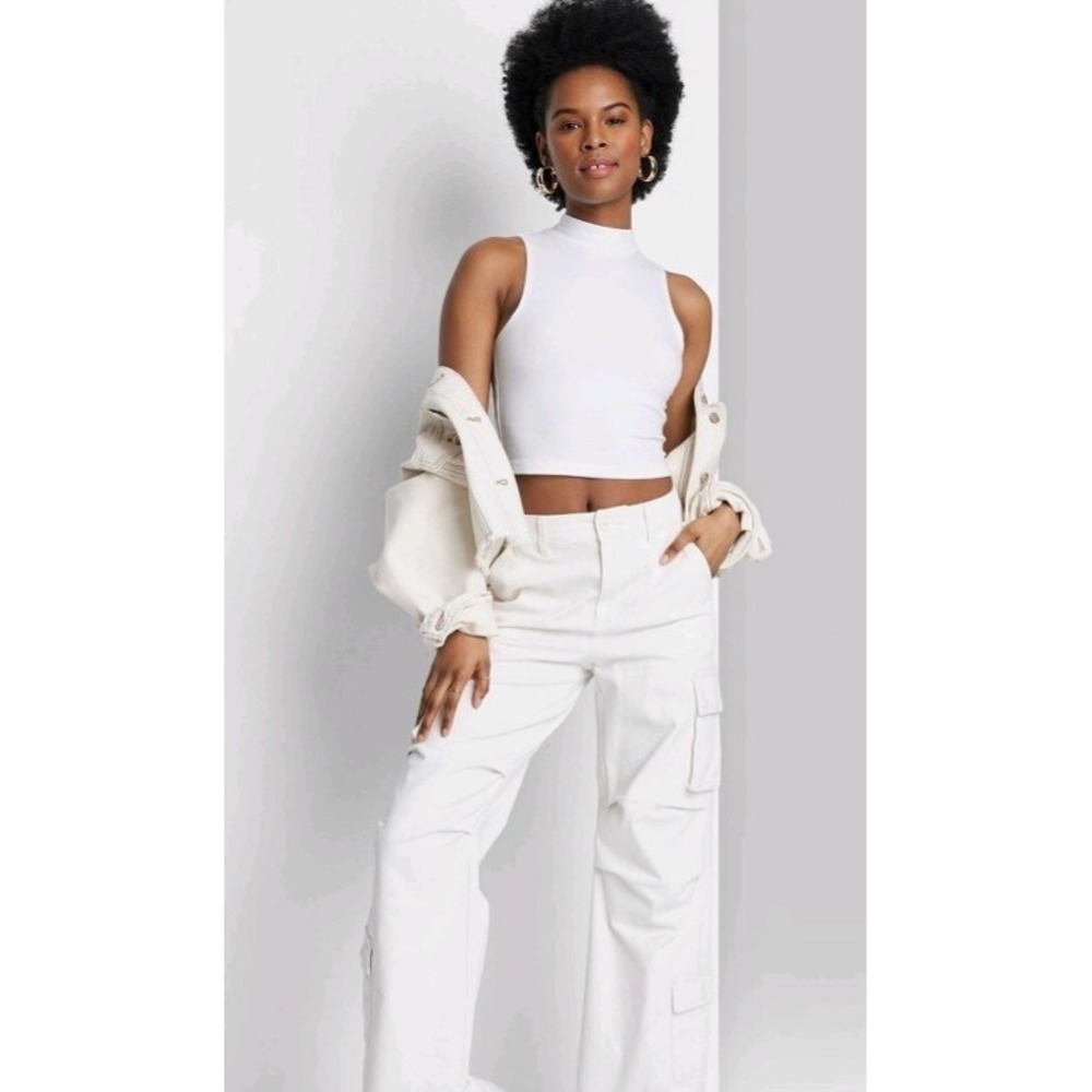 Women's Mock Turtleneck Tank Bodysuit - Wild fable L white
